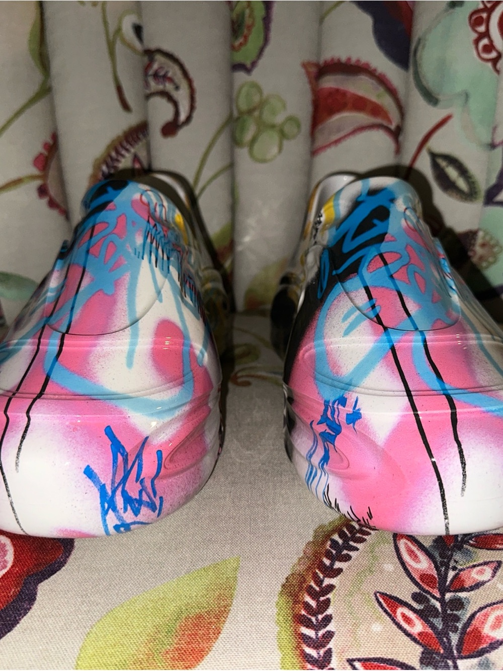 Dolce & Gabbana Graffiti-Print Slip-On Sneakers in Pink, Blue & White